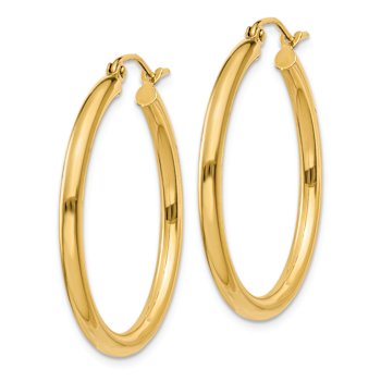 14k Yellow Gold 1 3/16" Polished Tube Hoop Earrings