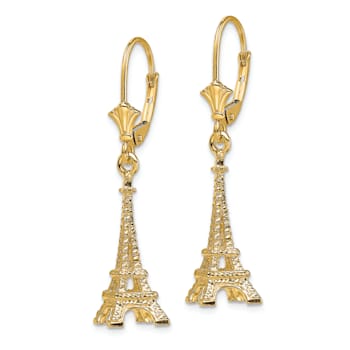14k Yellow Gold 3D Textured Eiffel Tower Dangle Earrings