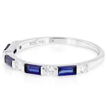 Sapphire Color CZ And White CZ Band Ring In Sterling Silver