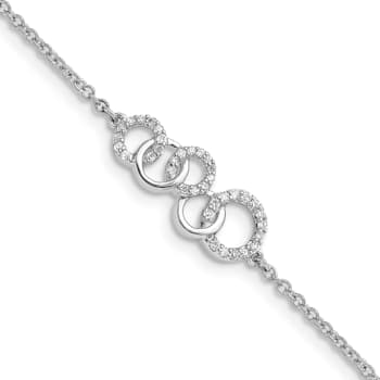 Rhodium Over 14k White Gold Diamond Circles with Star Dangle Bracelet