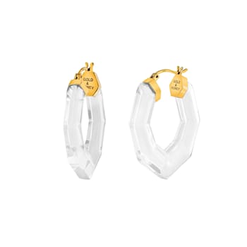 14K Yellow Gold Over Sterling Silver Pear Gem Acrylic Hoops in Clear