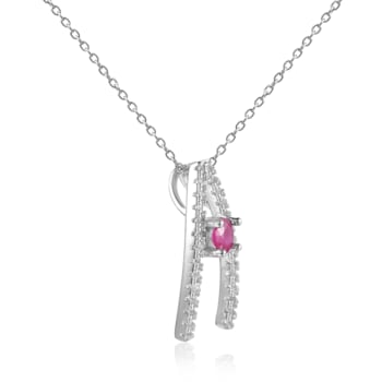 Round Ruby and White Sapphire Sterling Silver Pendant With Chain