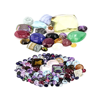 Multi-Stone Faceted and Cabochon Mixed Shape Parcel 600ctw With 50 Round
Gem Jars In Tray