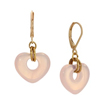 Gold Tone Glass Heart Drop Leverback Earrings