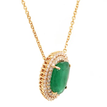 3.50 Ctw Emerald and 0.46 Ctw White Diamond Pendant in 14K YG