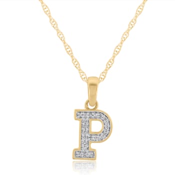 White Diamond Accent 10k Yellow Gold P Initial Pendant With 18” Rope Chain