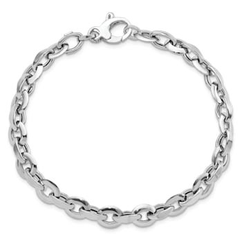 Rhodium Over 14k White Gold 7mm Polished Fancy Link Bracelet