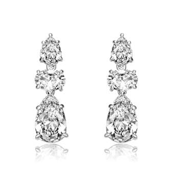 Teardrop CZ Drop Earrings In Sterling Silver