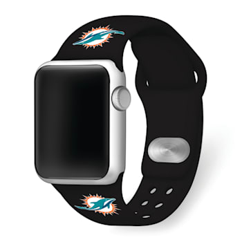 Gametime Miami Dolphins Black Silicone Band fits Apple Watch (38/40mm
M/L). Watch not included.