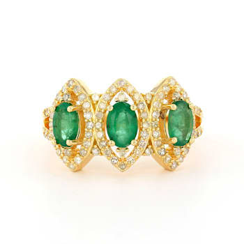 Emerald and Diamond 18K Yellow Gold over Sterling Silver Ring 1.61ctw