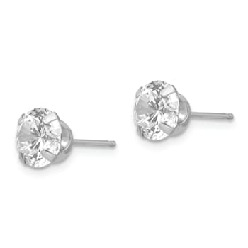 Rhodium Over 14K White Gold 6.5mm Cubic Zirconia Post Earrings