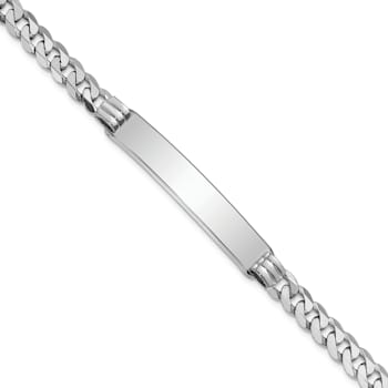 Rhodium Over 14k White Gold Flat Curb Link ID Bracelet