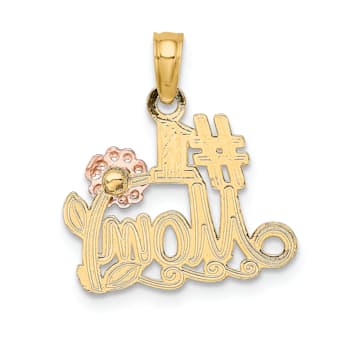14K Two-Tone Number 1 MOM Script with Flower Charm