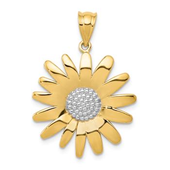 14K Two-tone Gold  Textured Sunflower Pendant