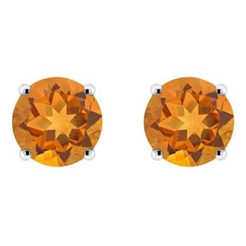 6mm Round Citrine Rhodium Over Sterling Silver Stud Earrings