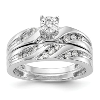 Rhodium Over 14K White Gold Diamond Trio Engagement Ring 0.13ctw