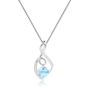 Round Blue Topaz and White Sapphire Sterling Silver Pendant With Chain