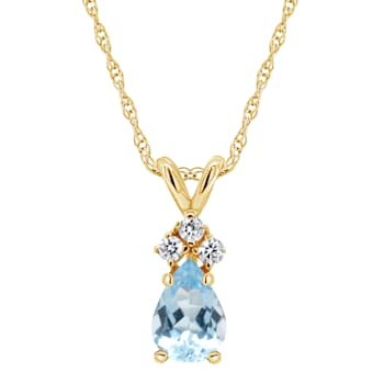 7x5mm Pear Shape Aquamarine with Diamond Accents 14k Yellow Gold Pendant
With Chain