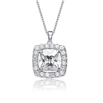 Square CZ Solitaire Pendant In Sterling Silver