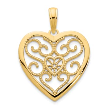 14k Yellow Gold Textured Fancy Heart Pendant