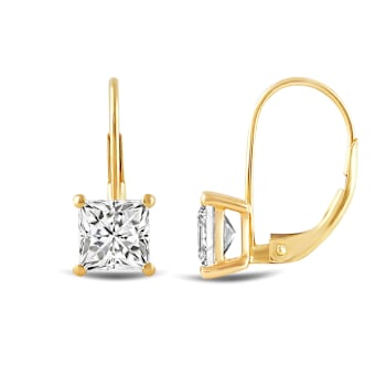 White Cubic Zirconia 14k Yellow Gold Earrings With Velvet Gift Box 2.00ctw
