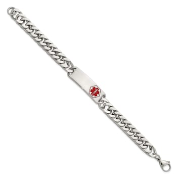 Stainless Steel Polished with Red Enamel 8.5-inch Medical ID Bracelet