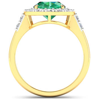2.63ctw Green Emerald and Diamond 14K Yellow Gold Halo Ring