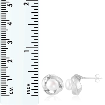 6.5-7mm White Cultured Freshwater Pearl Rhodium Over Sterling Silver Earrings