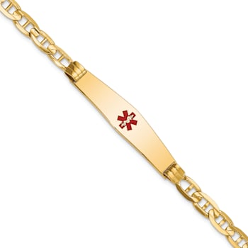 14k Yellow Gold Medical Soft Diamond Shape Red Enamel Mariner ID Bracelet