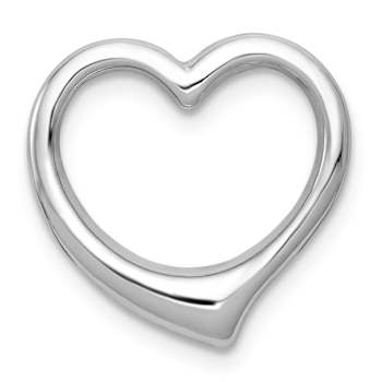 Rhodium Over 14k White Gold 3D Polished Heart Chain Slide Pendant