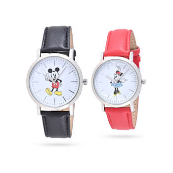 Disney Mickey and Minnie Red and Black Vegan Leather Bands His and Hers
Watches Set of 2