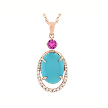 Turquoise, Lab Pink Sapphire And White Topaz Pendant Necklace In 18K
Rose Gold Over Sterling Silver