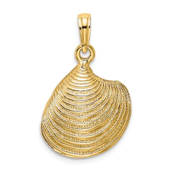 14k Yellow Gold Textured 3D Clam Shell Charm