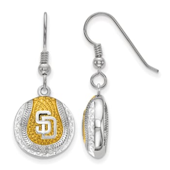 Rhodium Over Sterling Silver MLB LogoArt San Diego Padres Enamel Earrings
