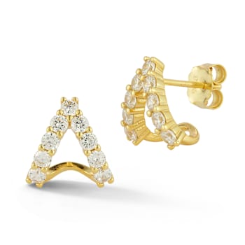 Rachel Zoe CZ Pave J-Hoop Stud Earrings in 14K Gold Over Sterling Silver