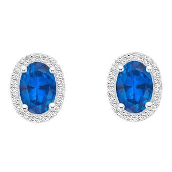 7x5mm Oval Created Sapphire And Created White Sapphire 10k White Gold
Halo Stud Earrings