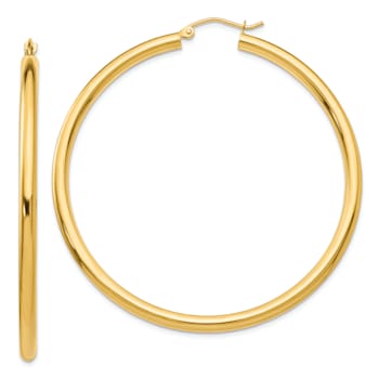 14k Yellow Gold Polished 2 3/16" Tube Hoop Earrings