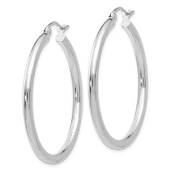 Rhodium Over 14k White Gold Polished 1 3/8" Tube Hoop Earrings