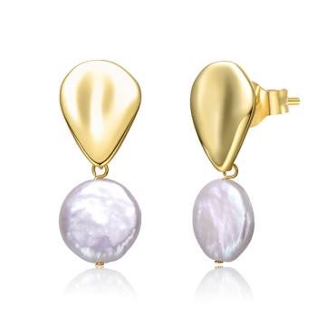 Coin Shape Freshwater Pearl Double Drop Earrings In 14K Gold Over
Sterling Silver