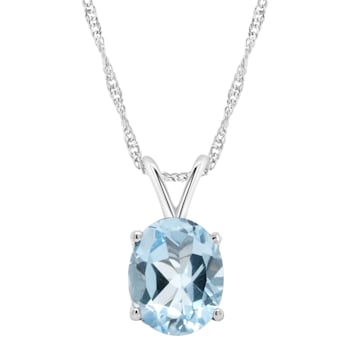 10x8mm Oval Sky Blue Topaz Rhodium Over Sterling Silver Pendant With Chain