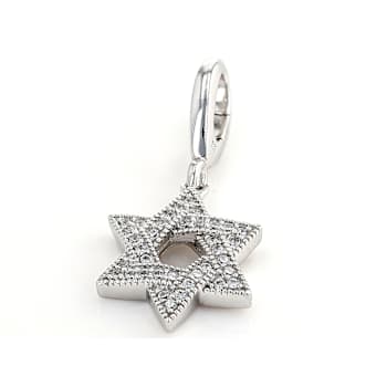 White Cubic Zirconia Platineve Over Sterling Silver Star Of David Charm 0.18ctw