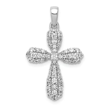 Rhodium Over 14k White Gold Diamond Cross Pendant
