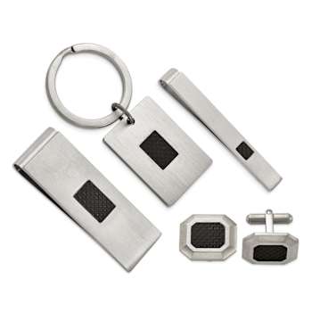 Stainless Steel Brushed Black Carbon Fiber Inlay 4-piece Boxed Set