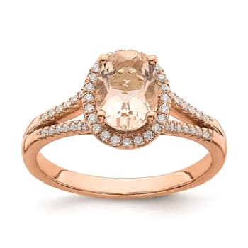 14K Rose Gold Morganite Diamond Halo Engagement Ring 1.25ctw