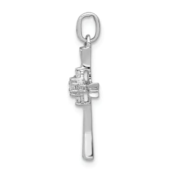 Rhodium Over 14k White Gold Diamond Cross Pendant