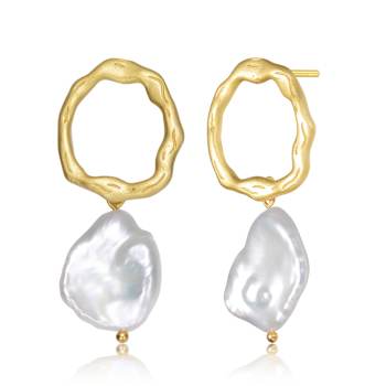 Freshwater Pearl Drop Earrings In 14K Gold Over Sterling Silver