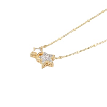 White Cubic Zirconia 18K Yellow Gold Over Sterling Silver Star Necklace 0.15ctw