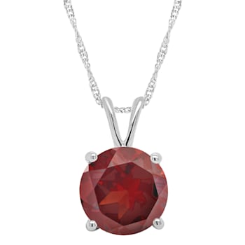 8mm Round Garnet Rhodium Over Sterling Silver Pendant With Chain