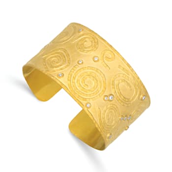 14K Yellow Gold Diamond Circle Pattern Cuff Bangle 0.23ctw