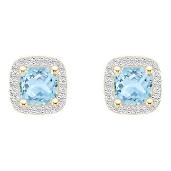 5mm Cushion Simulated Aquamarine And Created White Sapphire 10k Yellow
Gold Halo Stud Earrings